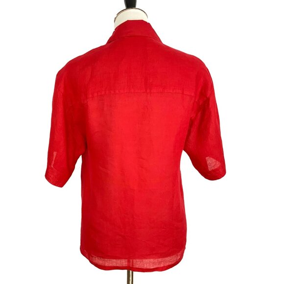 Vintage 90s Ann Taylor 100% Linen Red Button Up Shirt Small - Picture 5 of 16